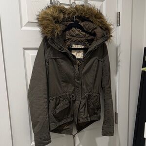 Abercrombie Olive Jacket with Fur Hood